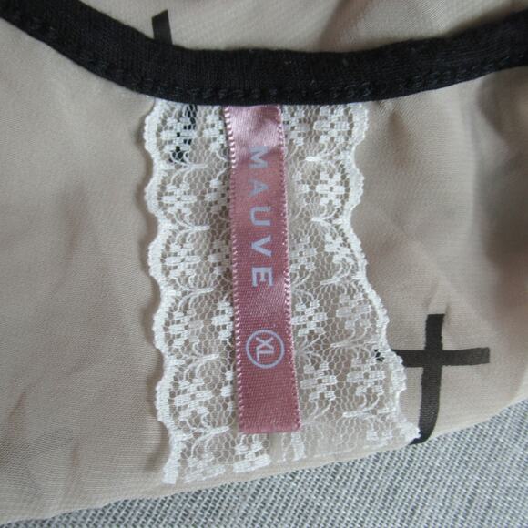 Mauve Top Womens XL Black Tan Cross Grommets Tank Gothic Vamp Emo Blouse Y2K - Picture 8 of 10